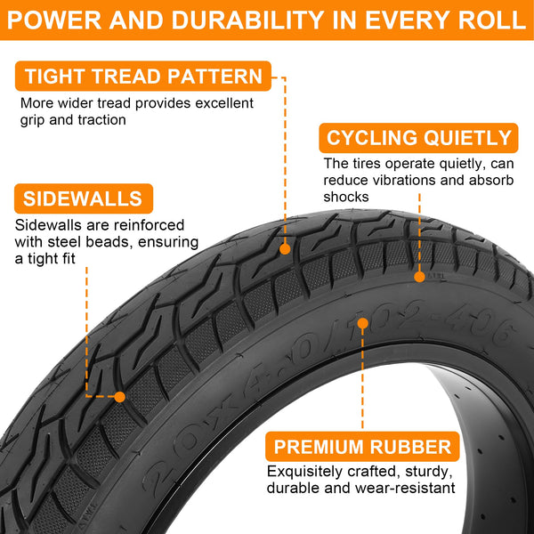 2-Pack 20x4.0 Fat Bike Tires & Tubes, 20 Inch Bike Tire Tube, Folding Replacement Bicycle Tires with 2 Tire Levers for Mountain Bike and Ebike