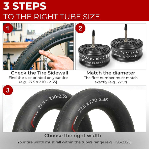 Fincci Pair 27.5 x 2.10-2.35 Inch Bike Inner Tubes 48mm Presta Valve for MTB Road Hybrid Bicycle Bike - Pack of 2 27.5 Mountain Bike Tube
