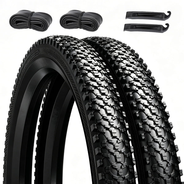 2 Pack Mountain Bike Tires, 24/26x1.95/2.125inch Folding Replacement Mountain Bicycle Tires and Tubes with 2 Inner Tubes & Levers, Puncture-Resistant & Wear-Resistant Bicycle Tires