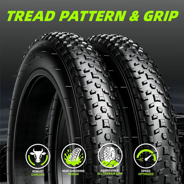 Fat Tire Electric Bike Tires 20/26x4.0 1/2-Pack All Terrain Puncture Proof Ebike Tires with Deep Tread, Wear-Resistant for Snow/Sand/Beach/Off-Road