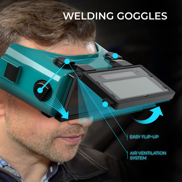 Welding Goggles Auto Darkening Flip Up, Solar Powered Welding Glasses for MIG TIG Arc Gas Torch Cutting, DIN 8-12 Shade