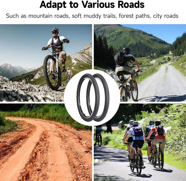 yeesport 2 Pack 24 x 2.125 Bike Tire and Tube Set, 24 Inch Mountain Bike Tire with Repair Kit, Foldable 24 Inch Bicycle Tires for MTB BMX Riding, Replacement 24in Bike Tire for Trail Road Use