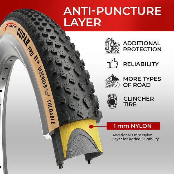 Fincci Foldable 26x2.10 Mountain Bike Tires - 26 Inch Bike Tires with 1mm Nylon Puncture Proof - Black Kevlar 26 Bike Tyre 60 TPI with Cross Country Profile for MTB, XC, Folding, Hybrid Bicycles