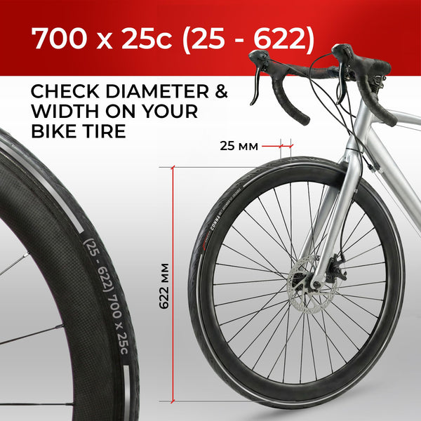 Fincci 700x25c Tire - Road Bike Tires 25-622 with 1 mm Nylon Anti Puncture - Black 700c Bike Tire Puncture Proof with Kevlar for Racing, Hybrid, Folding Bicycles - Flatless Bike Tires 28 inch