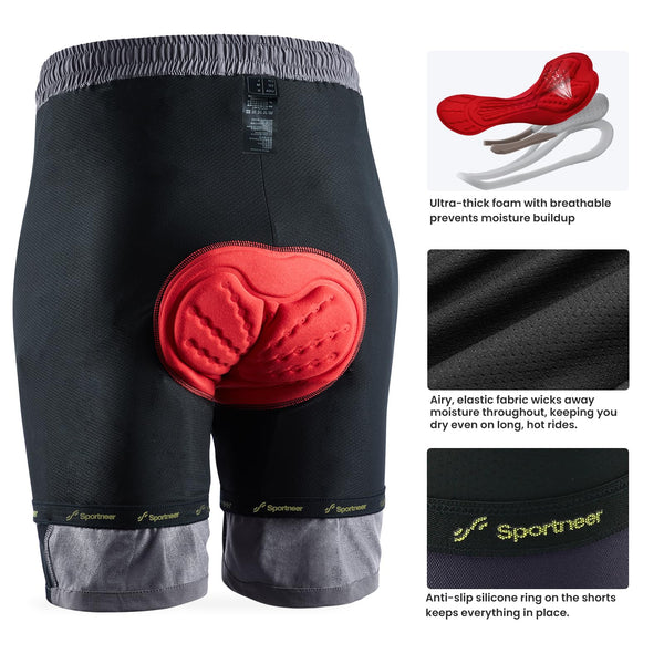 Sportneer Bike Shorts for Men: 3D Padded Lightweight Riding Biking Cycling Mountain Bike Shorts for Men with Zipper Pockets