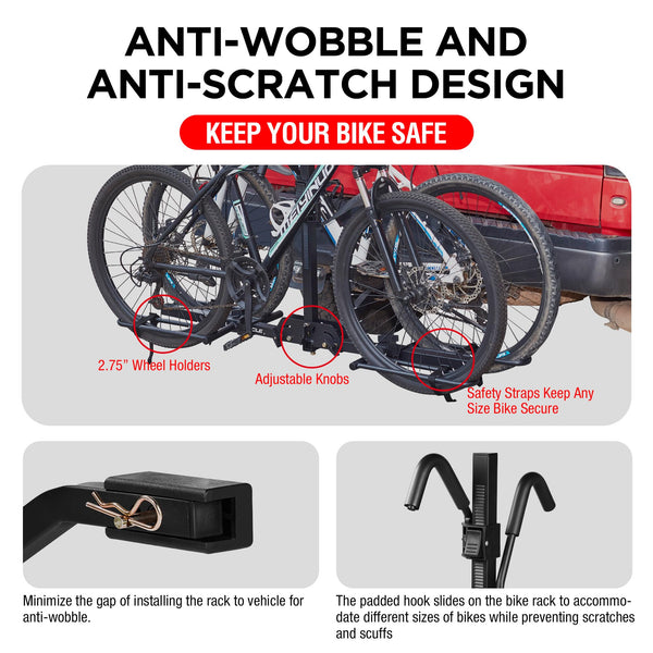 Rockland Foldable 4-Bike Rack, 160 lbs Capacity, Hitch Mount Bike Rack, Fits up to 2.5" Tire Width and 50" Wheelbase, Bike Carrier Rack for 2" Receiver for Cars SUVs Vans RVs