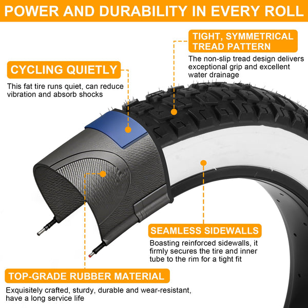 2-Pack 20x4.5 Fat Tire Tube, 20 Inch Bike Tire, Mountain Bike Tires & Tubes, Folding Replacement Bicycle Tires with 2 Tire Levers for Electric Bike, Ebike Accessories