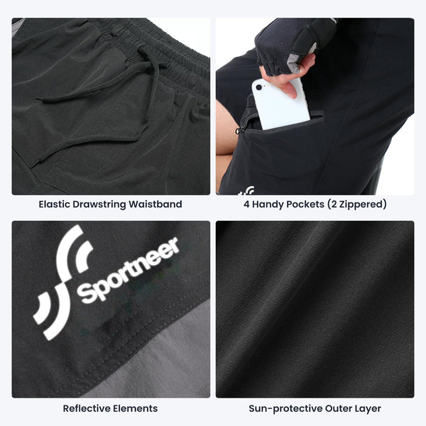 Sportneer Bike Shorts for Men: 3D Padded Lightweight Riding Biking Cycling Mountain Bike Shorts for Men with Zipper Pockets