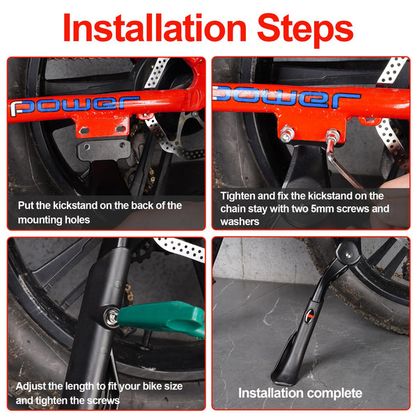 Bike Kickstand for Adult Bike, Black&Red | Adjustable Bicycle Kickstand for 24"-29" Bike, Kickstand for Kids Bike, Mountain Bike, Ebike