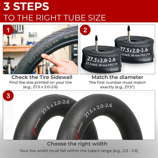 Fincci 27.5 x 2.0/2.1/2.2/2.3/2.35/2.4/2.5/2.6 Inch Bike Inner Tube – 48mm Presta Valve – Butyl Rubber – Fits Mountain & Hybrid Bikes – Pack of 2