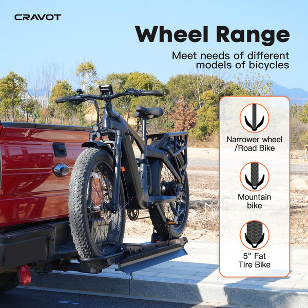 CRAVOT CyberRack S2 Ebike Rack, 300 lbs Capacity Foldable Bike Racks for Tow Hitch Heavy Electric Bike Carrier for 2 E-Bike, Up to 5-inch Fat Tire 2'' Receiver
