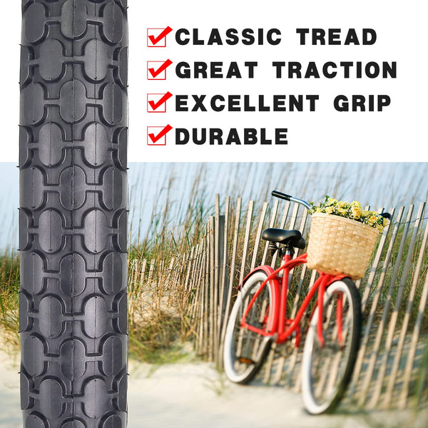 24" Bike Tire 24 x 2.125 Inch Folding Replacement Bicycle Tire for Beach Cruiser Bike