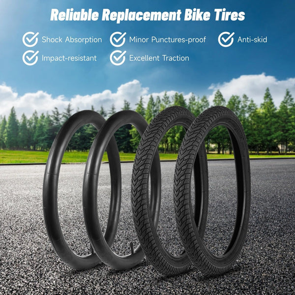 18" Kids Bike Tires Set, 2 Pcs 18×2.125" Replacement Tires with 2 Pcs Inner Tubers & Repair Kit, Shock Absorption Bicycle Tires with AV 1.18" Valves, Fit Most Kids Bikes