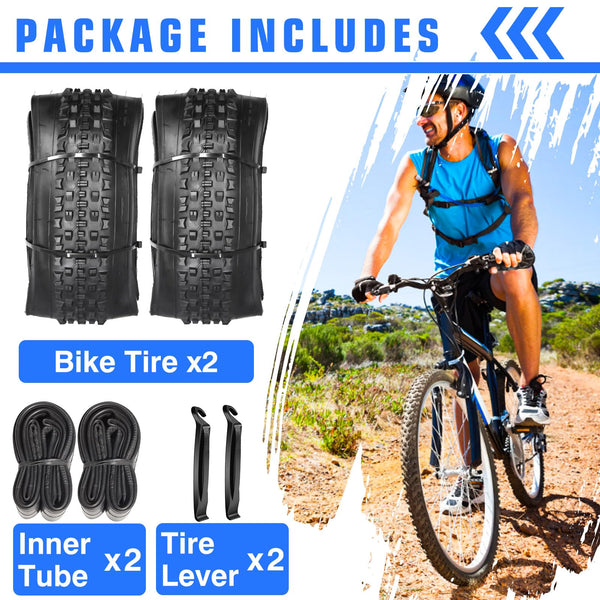 2 Pack 26 x 2.10/27.5 x 2.10 Bike Tires with 2 Inner Tubes and 2 Tire Levers Folding Bike Tires Fit for 26/27.5 X 1.95/2.10/2.125 Mountain Bike Beach Cruiser Bike City Urban Bicycles Bikes