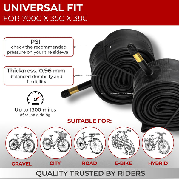 Fincci Pack Inner Tubes 700c x 35c x 38c with 48mm Schrader-Presta Valve - 700c Bike Tube for Gravel, Urban, Road,Touring, Hybrid, Bicycles, E Bikes - 28 inch Bike Tubes Butyl Rubber for Wheels 622