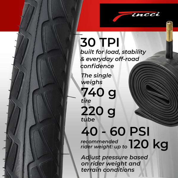 Fincci Pair 26x1.95 Bike Tire with 26 Inch Bike Tube - Slick City 26 inch Bike Tires - 50-559 Black Foldable Mountain Bike Tires with Kevlar for Electric, Trainer, Road Bikes, MTB Accessories