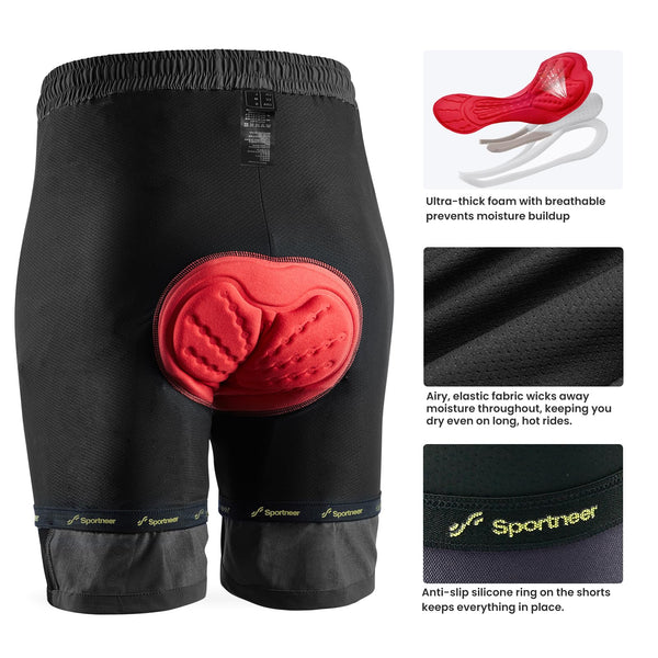 Sportneer Bike Shorts for Men: 3D Padded Lightweight Riding Biking Cycling Mountain Bike Shorts for Men with Zipper Pockets