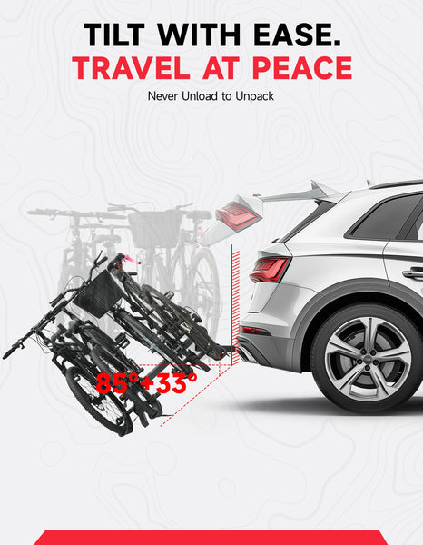 Young Bike Rack Hitch for Car - 200LB 2-Bike Rack Hitch Mount Platform Style Hitch Bike Rack，Smart Tilting & Easy Fold for Car SUV with 2 Inch Receiver，Bike Carrier Fits Up to 5-inch Fat Tire - TRIPPER ELECTRIC BIKES