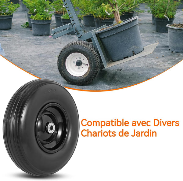 13 Inch Wheelbarrow Tires, 4.00-6 Flat Free Wheelbarrow Tire Replacement 5/8" Bearings for Wheelbarrow, Garden Cart, Hand Truck, Trolley, Gorilla Cart