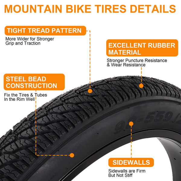 2-Pack 26x4.0 Fat Bike Tire, 26 Inch Mountain Bike Tires & Tubes Set, Folding Replacement Bicycle Tires with Tire Levers for Off-Road Bike and Ebike