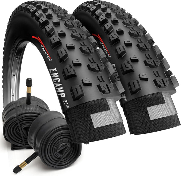 Fincci 26 x 2.25 Inch Foldable Mountain Bike Tires with Schrader Inner Tubes – 57-559 – 2 Pack – Kevlar Bead – MTB, Road & Off-Road Bicycle Tires