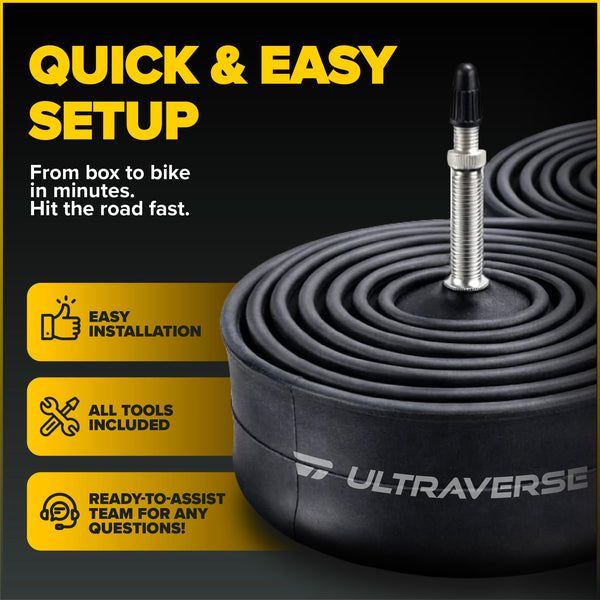 Ultraverse Bike Inner Tube for 700x23-25c, 700x28-32c, 700x35-43c 28 inch Bicycle Wheel Sizes with 48mm Presta Valve - Butyl Rubber Tubes for Road and Gravel Bikes - 2 Tubes, 2 tire levers Included