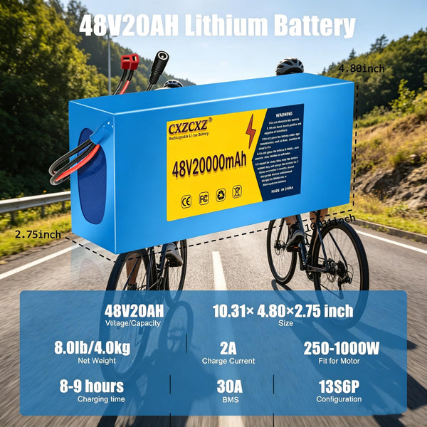 Ebike Battery 48V10Ah Lithium Battery Pack with 20A BMS, XT60 Connector for 200W-1500W Electric Bikes Scooters, ATVs, Electric Dirt Bikes(UL Certificated)