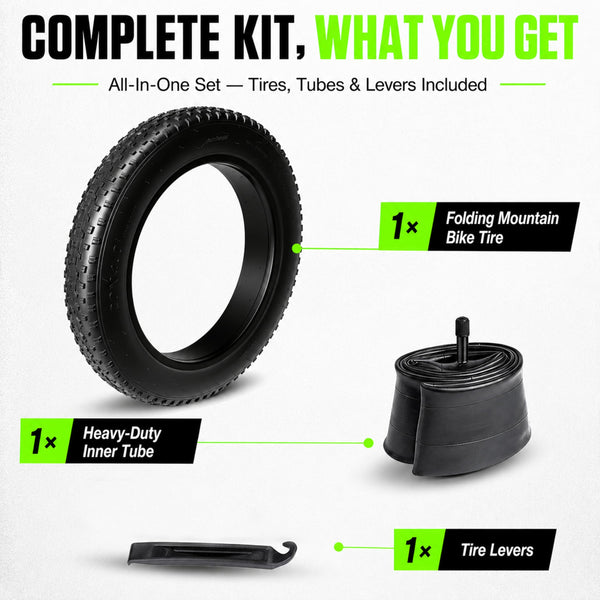 Fat Tire Electric Bike Tires 20/26x4.0 1/2-Pack All Terrain Puncture Proof Ebike Tires with Deep Tread, Wear-Resistant for Snow/Sand/Beach/Off-Road