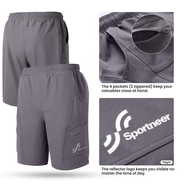 Sportneer Bike Shorts for Men: 3D Padded Lightweight Riding Biking Cycling Mountain Bike Shorts for Men with Zipper Pockets
