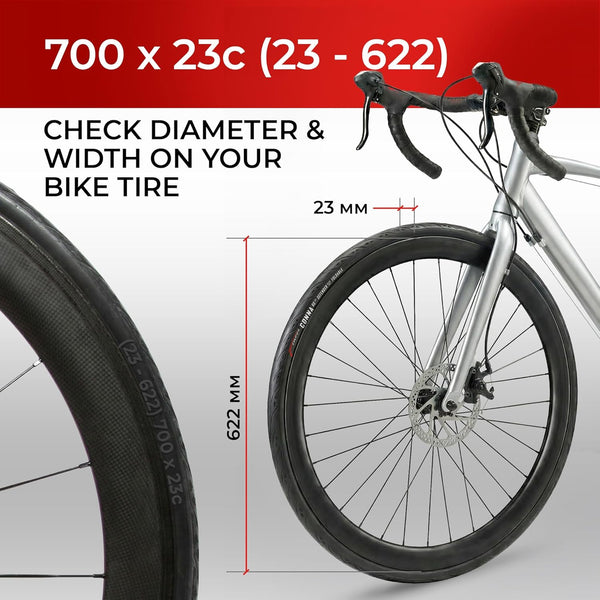 Fincci Set 700x23c Tires Road Bike with 2X Bicycle Inner Tubes 700c - Racing 23-622 1mm Puncture Proof Bike Tires & 60mm Presta Tube - 700c Bike Tire for Folding, Touring, Gravel, E Bikes, Bicycle