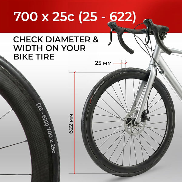 Fincci Road Bike 25-622 700x25c Tire with 700c Bike Tube Presta Valve - Foldable Kevlar 700c Bike Tire with 1 mm Nylon Puncture Resistant, 120 TPI - Accessories for Folding, Carbon, Racing, City Bikes
