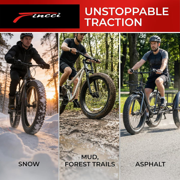 Fincci Pair 26x4.0 Fat Bike Tires - Foldable 26 inch Bike Tires with Nylon Antipuncture 3 mm 100-559, Fat Tire with Durable Tread Design for Mountain, Hybrid, Dirt, Street Tires for Ebike, 30 TPI
