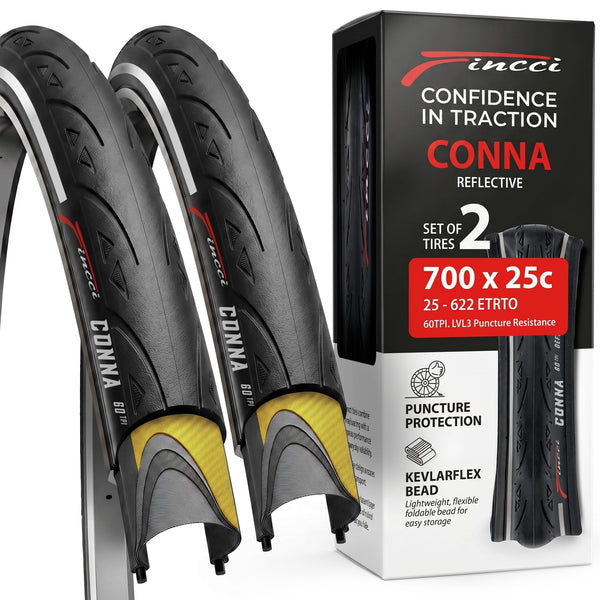 Fincci 700x25c Tire - Road Bike Tires 25-622 with 1 mm Nylon Anti Puncture - Black 700c Bike Tire Puncture Proof with Kevlar for Racing, Hybrid, Folding Bicycles - Flatless Bike Tires 28 inch