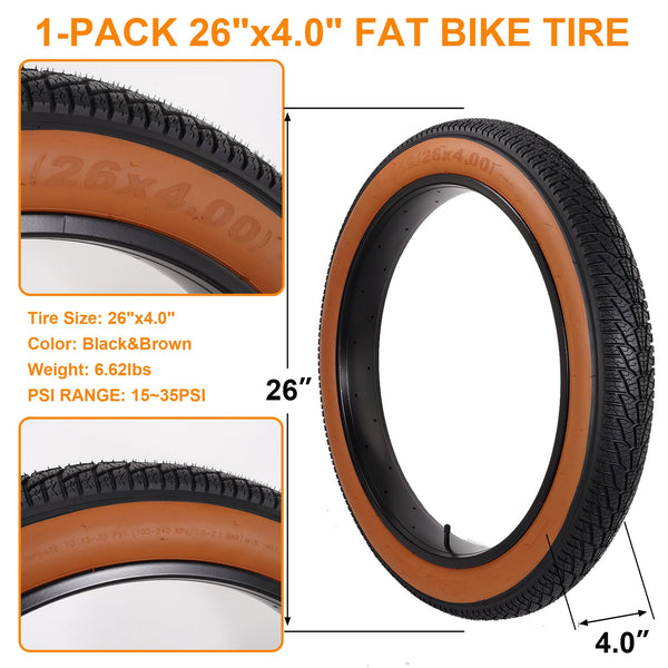2-Pack 26x4.0 Fat Bike Tire, 26 Inch Mountain Bike Tires & Tubes Set, Folding Replacement Bicycle Tires with Tire Levers for Off-Road Bike and Ebike