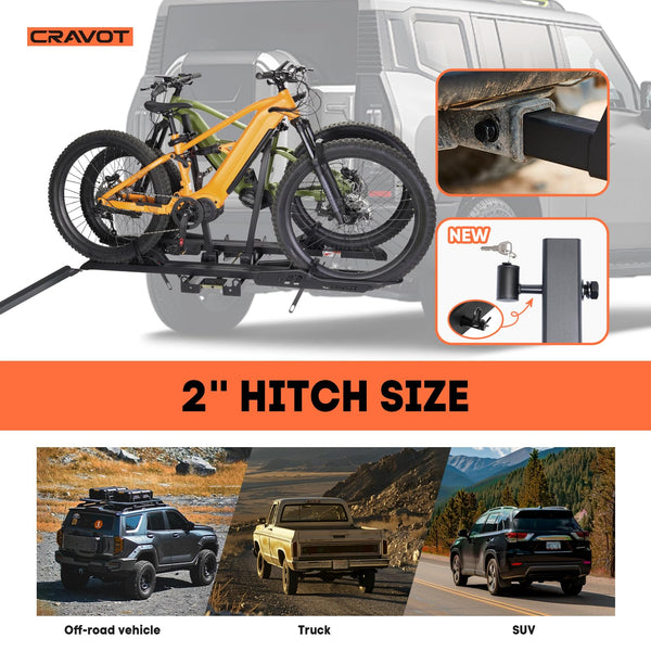 CRAVOT CyberRack S2 Ebike Rack, 300 lbs Capacity Foldable Bike Racks for Tow Hitch Heavy Electric Bike Carrier for 2 E-Bike, Up to 5-inch Fat Tire 2'' Receiver