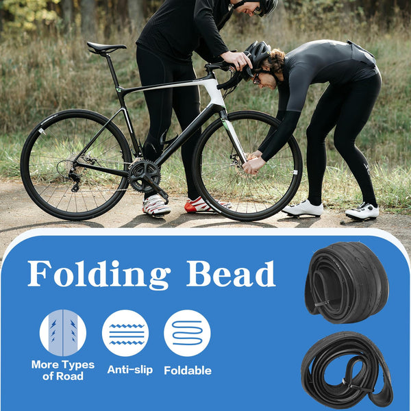 2 Pack 700x23C/25C/28C/35C/38C Bike Tires Plus Bike Inner Tubes Presta Valve 48mm or Schrader Valve 48mm Foldable Replacement Tires for Road Bicycle