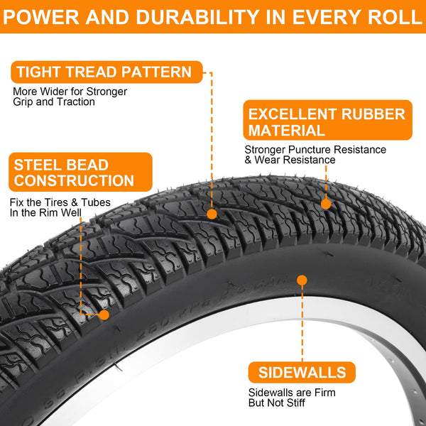 2-Pack 20x3.0 Bike Tires & Tubes, 20 Inch Mountain Bike Tire, 20x3 Bike Tire Tube with Tire Levers, Folding Replacement Bicycle Tires for Off-Road Bike and Ebike