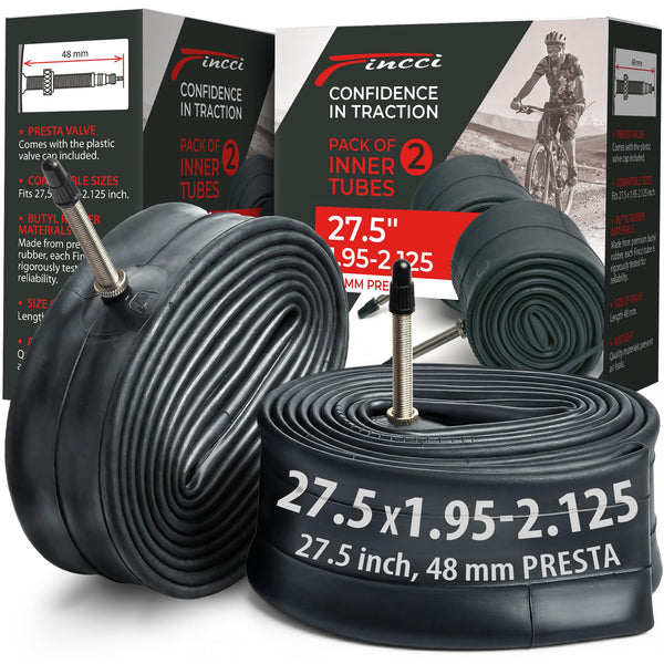 Fincci Pair 27.5 x 1.95-2.125 Inch Bike Inner Tubes 48mm Schrader or Presta Valve Inner Tube for Mountain MTB Road Hybrid Bicycle - Pack of 2