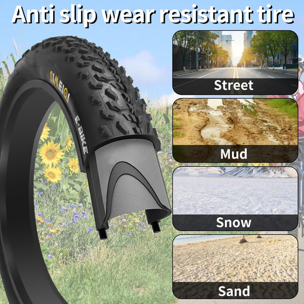 20" E-Bike Fat Tires 20 x 4.0 Folding Bead Tire for Electric Bikes or with AV32mm Tubes Compatible with Wide Mountain Snow Bike Tire