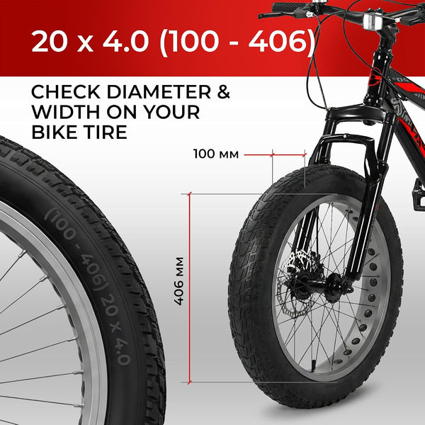 Fincci Pavex Pair 20x4.0 Fat Bike Tires with 3mm Anti-Puncture Protection Pair 100-406 ETRTO 27 TPI Foldable Steel Bead Urban Street Riding & City Commuting Fat E-Bike