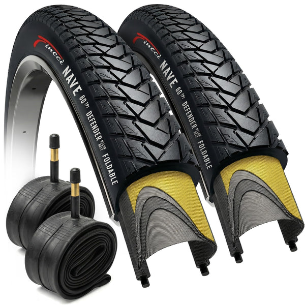 Fincci Gravel 700x35c Bike Tire with 2X Inner Tubes - Pair Foldable 700c Bike Tires, 37-622 with Nylon Puncture Protection 1mm - for Electric, Road, Folding, Hybrid Bikes, 60 TPI