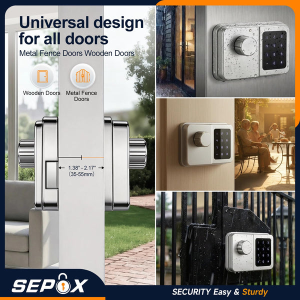 SEPOX Bluetooth Smart Gate Lock, Outdoor Gate Lock for Fence & Garage, Electronic Keyless IC Card, Passcode & Mechanical Key, Waterproof Rim Lock for Outdoor Garden Yard (Grey Single Unit)