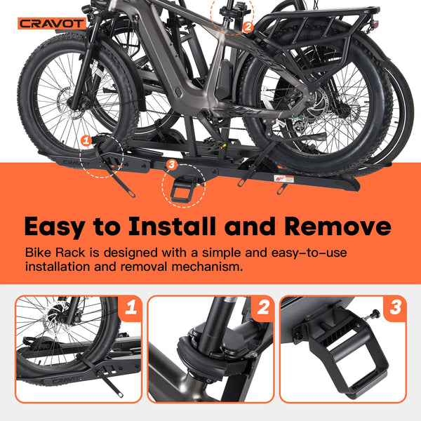 CRAVOT CyberRack S2 Ebike Rack, 300 lbs Capacity Foldable Bike Racks for Tow Hitch Heavy Electric Bike Carrier for 2 E-Bike, Up to 5-inch Fat Tire 2'' Receiver