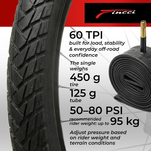 Fincci Gravel 700x35c Bike Tire with 2X Inner Tubes - Pair Foldable 700c Bike Tires, 37-622 with Nylon Puncture Protection 1mm - for Electric, Road, Folding, Hybrid Bikes, 60 TPI