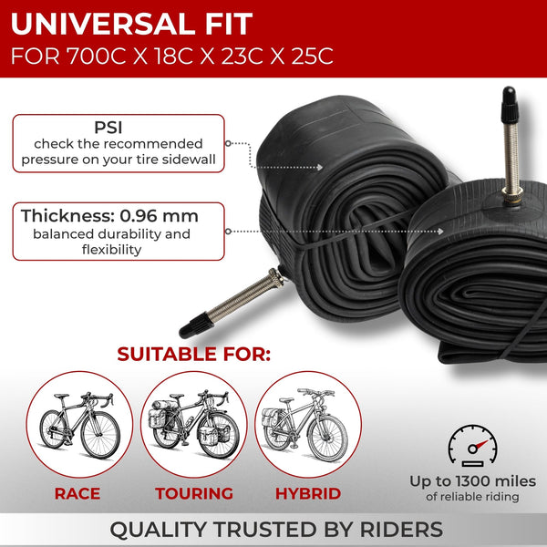 Fincci Pack Inner Tubes 700c x 18c - 25c - 32c with 60mm Presta Valve - 700c Bike Tube for Gravel, Race, Road Touring, Hybrid Bicycle, Bicicleta de Carrera - 28 inch Bike Tubes Butyl Rubber Wheels 622