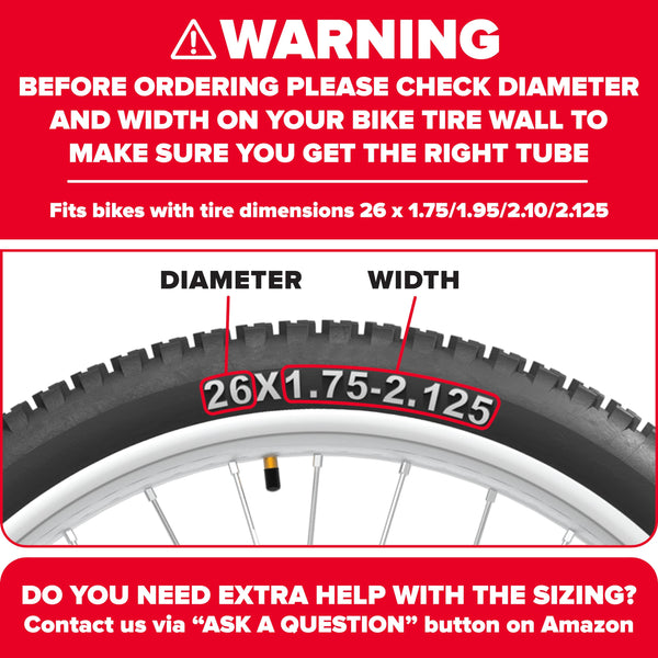 Ultraverse Bike Inner Tube for 26 X 1.75/1.95/2.10/2.125 inch Bicycle Tire with Schrader Valve – Rubber Tubes for Mountain and Trail, Cruisers, MTB, Gravel, Enduro, Downhill, City Bikes - 2 Pack - TRIPPER ELECTRIC BIKES