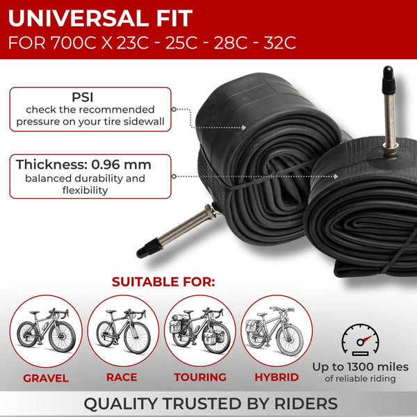 Fincci Pack Inner Tubes 700c x 18c - 25c - 32c with 60mm Presta Valve - 700c Bike Tube for Gravel, Race, Road Touring, Hybrid Bicycle, Bicicleta de Carrera - 28 inch Bike Tubes Butyl Rubber Wheels 622