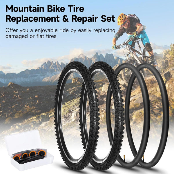 24 Inch Bike Tire, 2 Pack 24x1.95” Bicycle Tires and Tubes, 24 x 1.95 Bike Tire with Repair Kit, 24 x 1.95 Mountain Bike Tire BMX Tires, MTB Tires