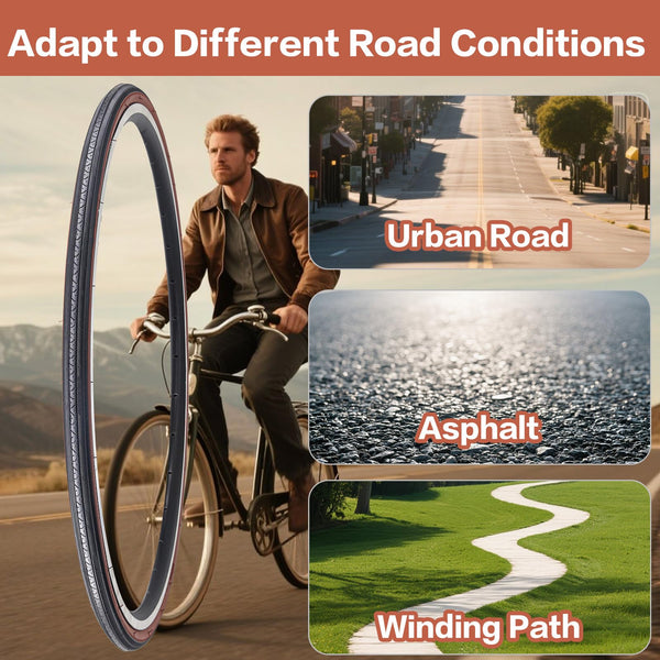 27 X 1 1/4 Bike Tire 27 Inch Road Bike Tires 32-630 Folding Bead Replacement Bicycle Tire Set
