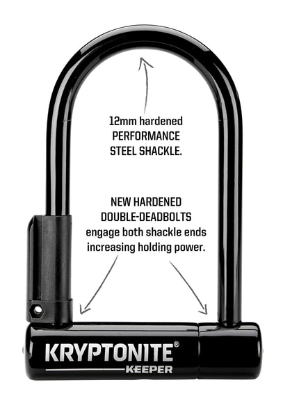 Kryptonite Keeper Standard Bike U-Lock, Heavy Duty Anti-Theft Bicycle U Lock Sold Secure Silver, 12mm Shackle with Mounting Bracket and Keys for Bike, Motorcycle, Scooter, Bicycle, Door, Gate, Fence | bike-locks